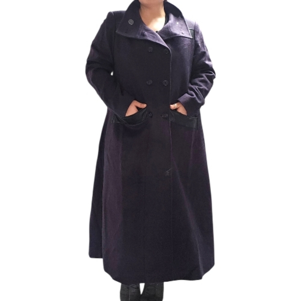 Midnight Velvet Long Double-Breasted Trench Coat in Dark Purple